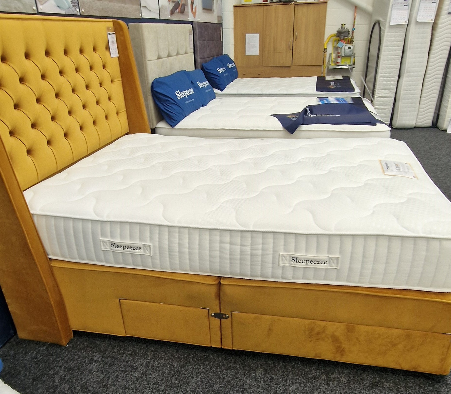 Ex Display - Sleepeezee I-Memory 1800 Mustard Divan Bed & Headboard - Double 5