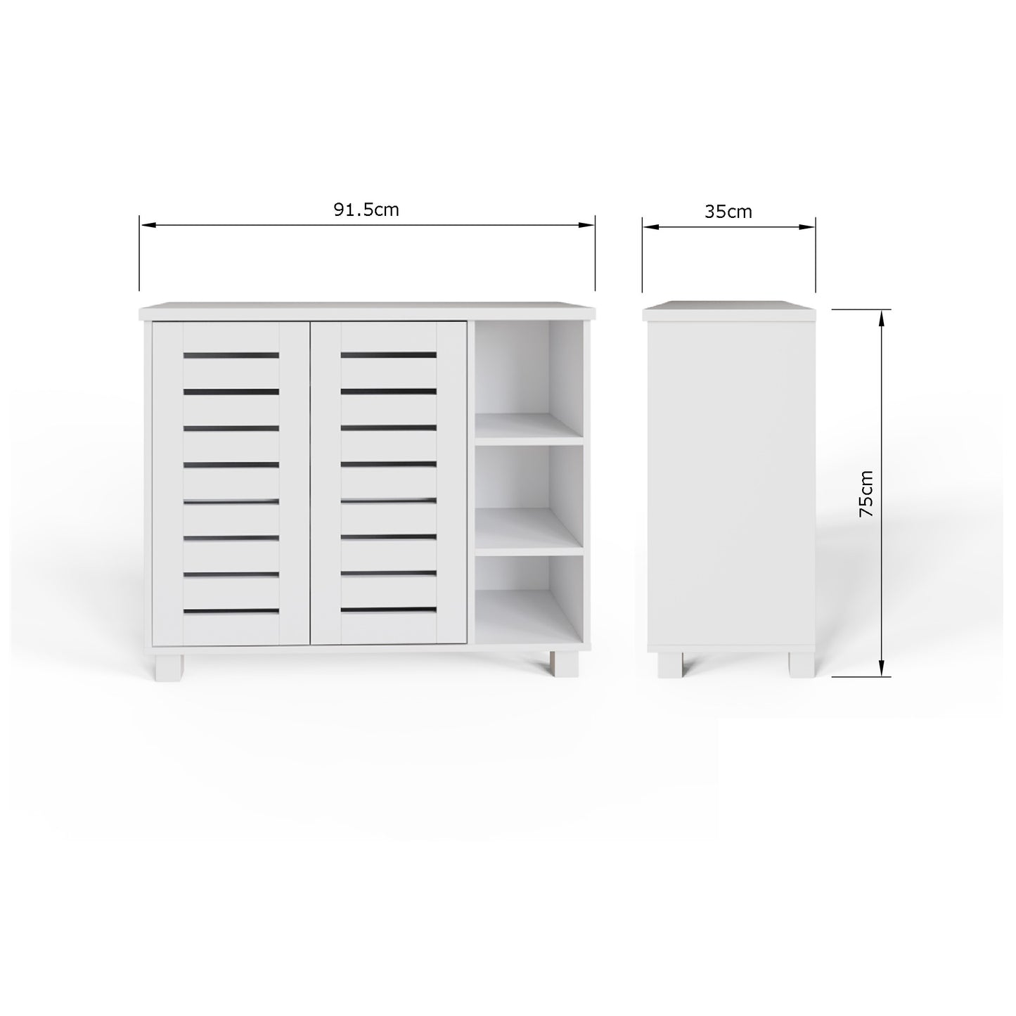 GFW Bodie 2 Door 3 Shelf Shoe Cabinet - White Dimensions
