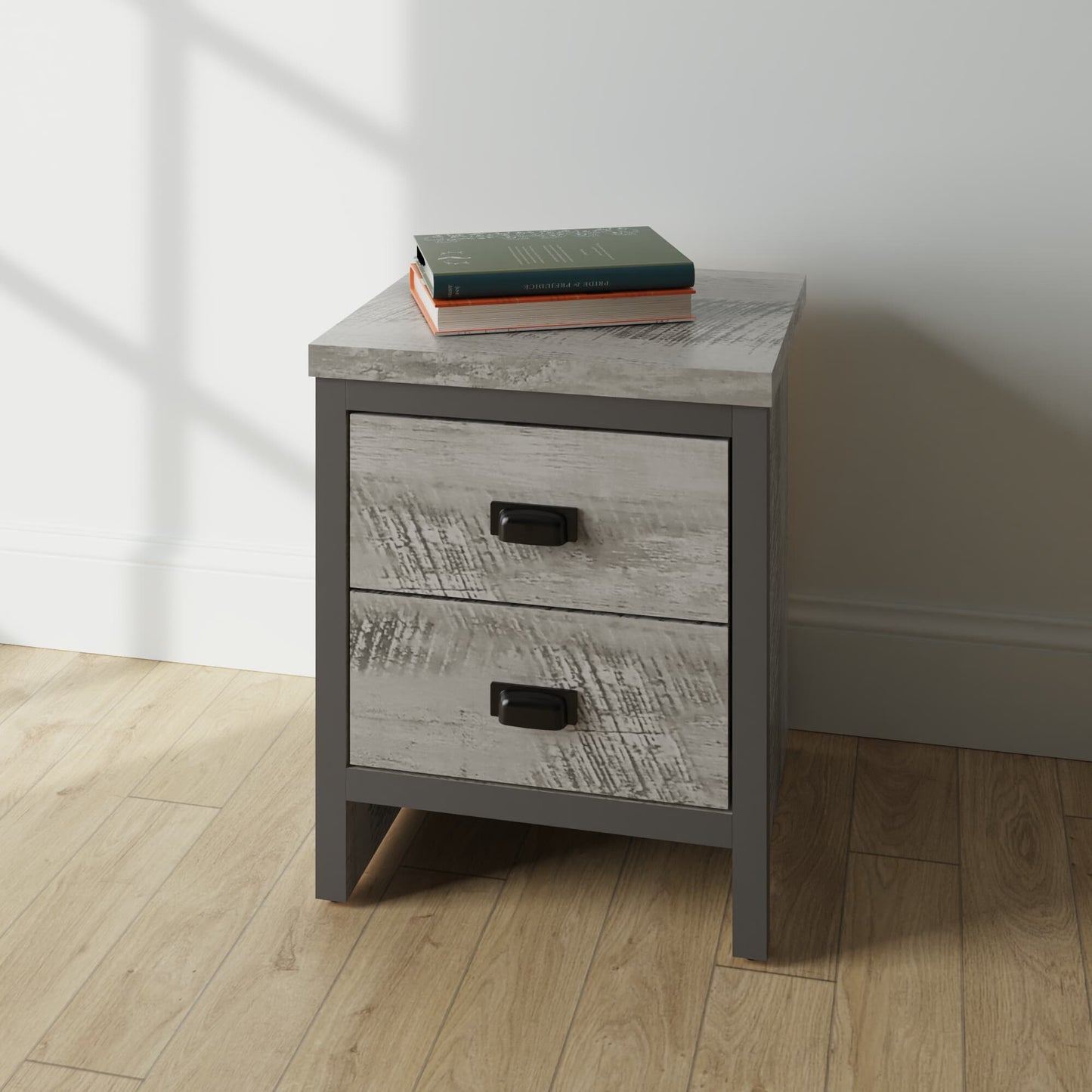 GFW Boston 2 Drawer Bedside Table - Grey