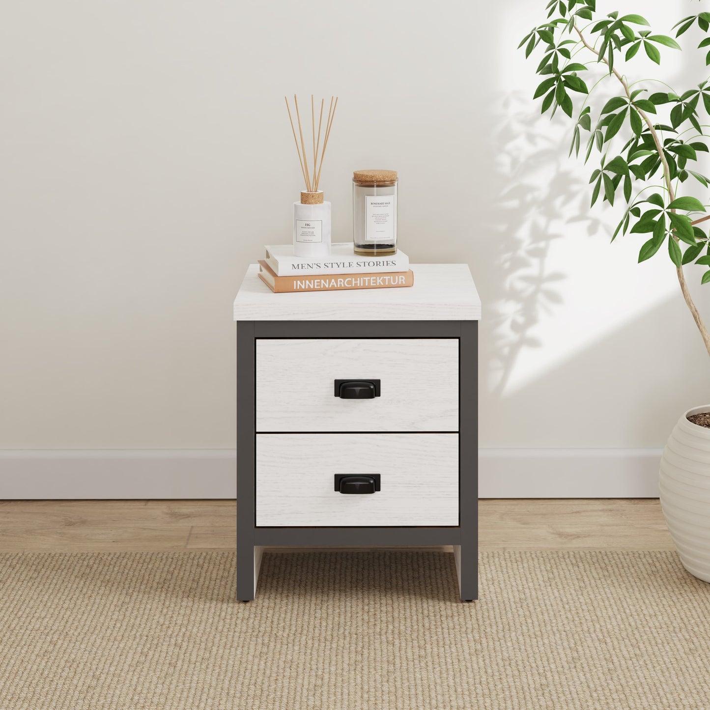 GFW Boston 2 Drawer Bedside Table - White