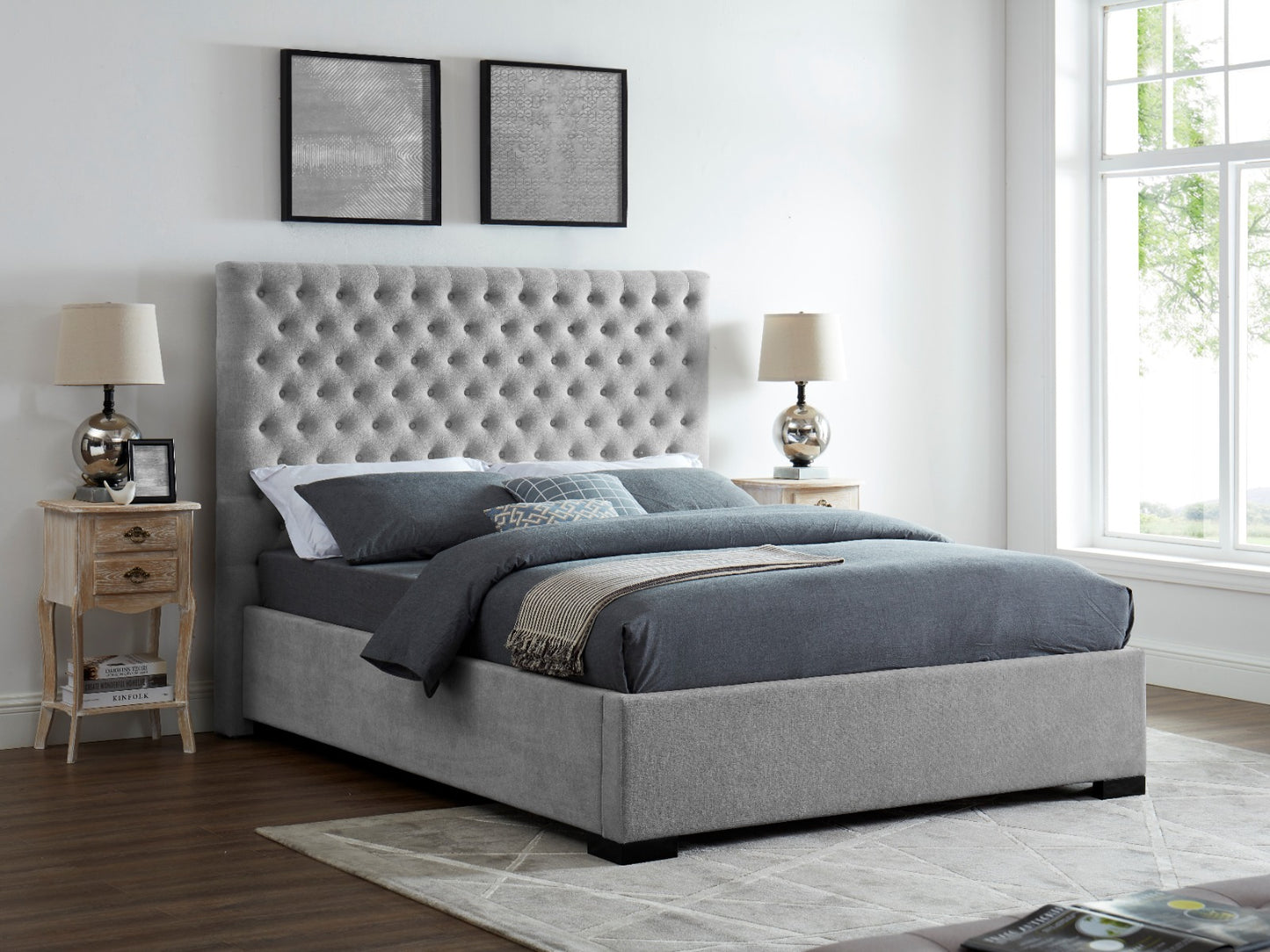 Luminosa Living Charlotte Grey Fabric Bed Frame - Kingsize