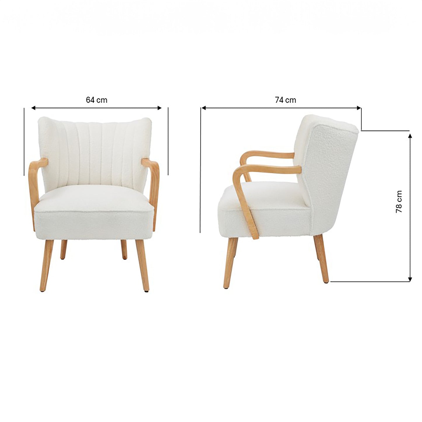 GFW Enzo Boucle Teddy Accent Chair - Cream Dimensions