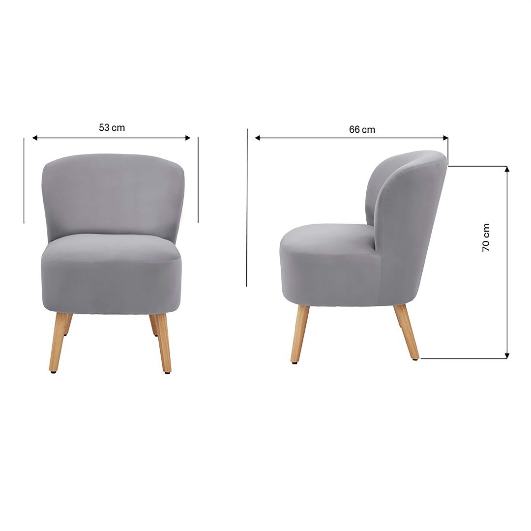 GFW Evie Velvet Accent Chair - Grey Dimensions