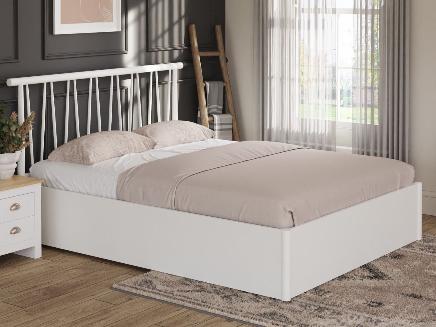 GFW Fusum Wooden End Lift White Ottoman Bed Frame Closed