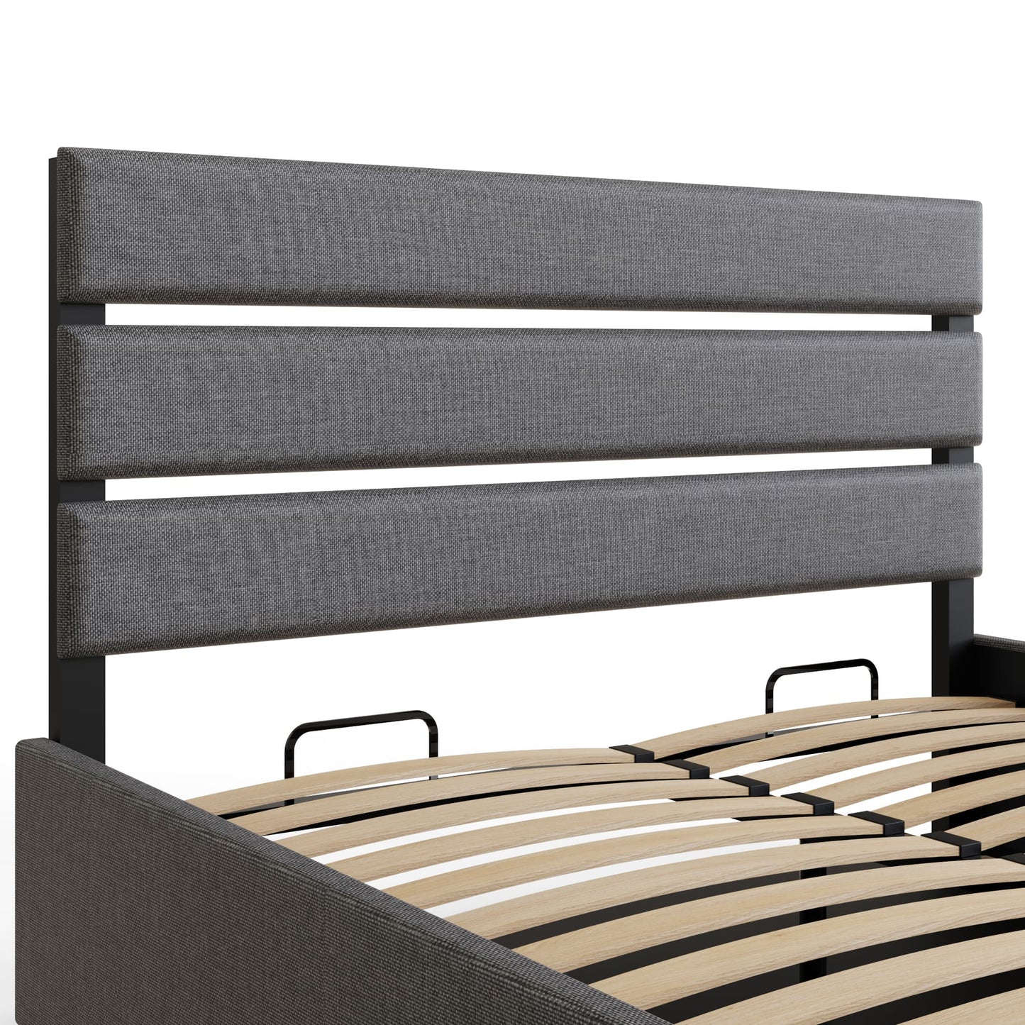 GFW Hudson Grey Fabric End Lift Ottoman Bed Headboard Close Up