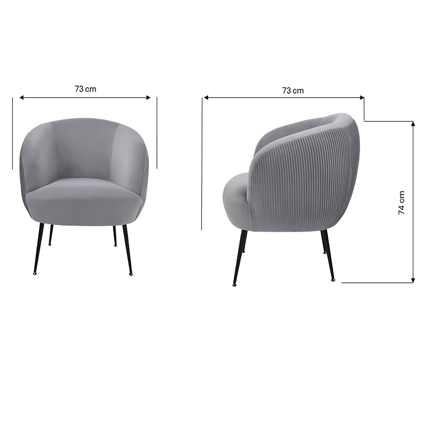 GFW Kamilah Pleated Velvet Accent Chair - Grey Dimensions