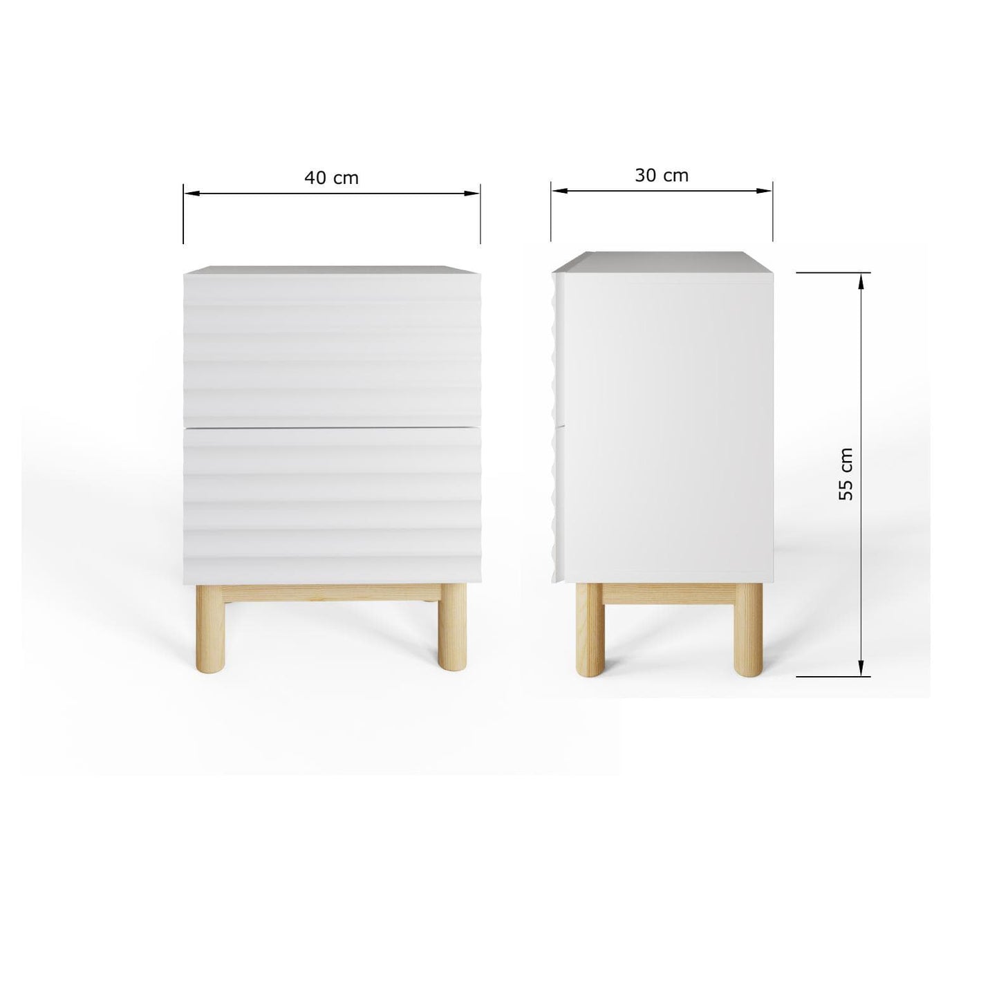 GFW Karla Ribbed 2 Drawer Bedside Table Dimensions