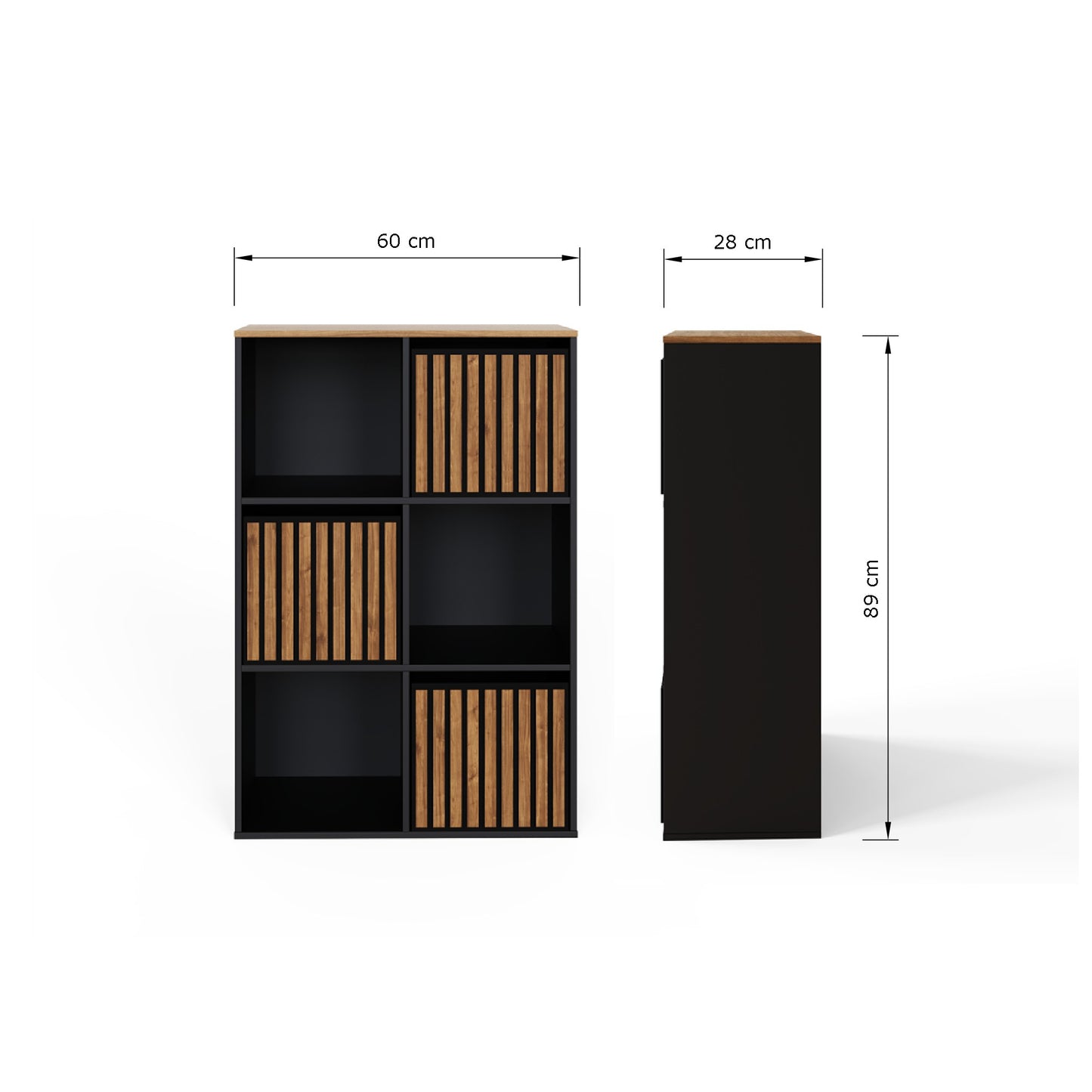 GFW Kube 2x3 Shelf Storage Cube - Black & Walnut Dimensions