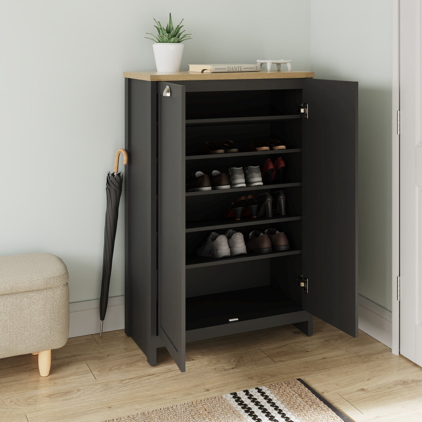 GFW Lancaster 2 Door Shoe Cabinet - Black 2