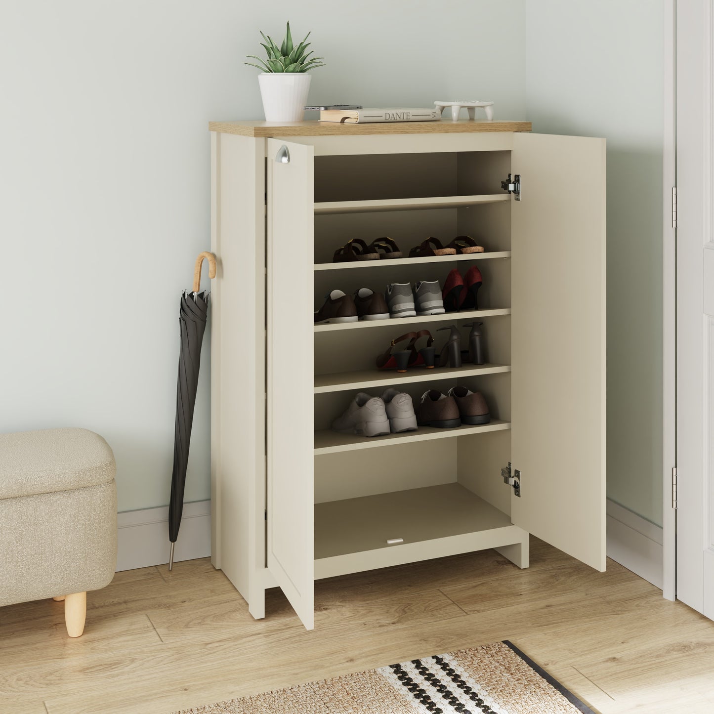 GFW Lancaster 2 Door Shoe Cabinet - Cream 2