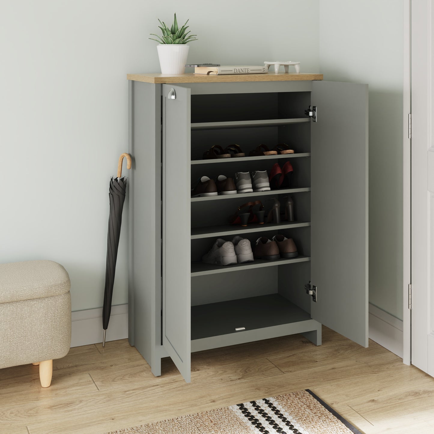 GFW Lancaster 2 Door Shoe Cabinet - Grey 2