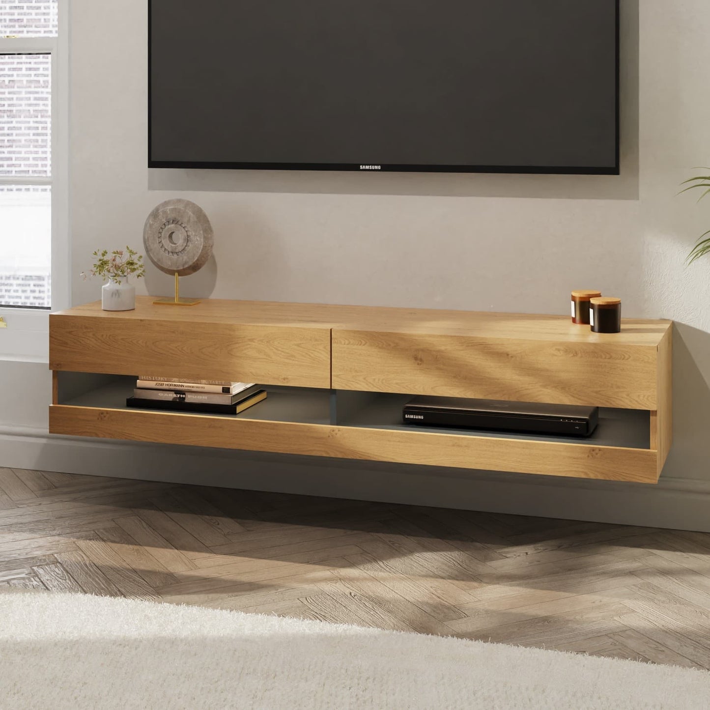 GFW Leon Wall TV Unit with LED - Oak