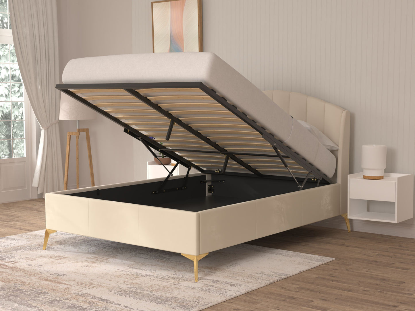GFW Pettine Natural End Lift Ottoman Bed Frame Open