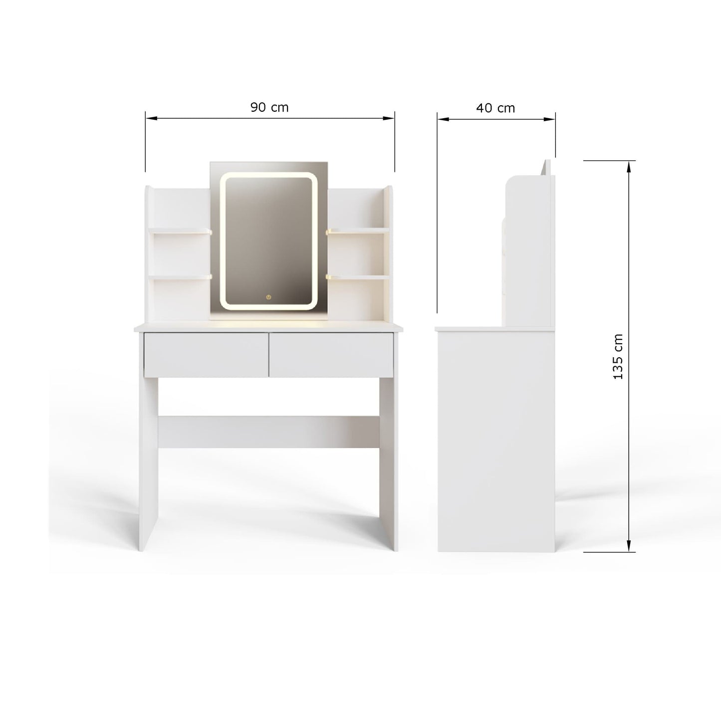 GFW Sadie LED White Dressing Table & Mirror Set Dimensions