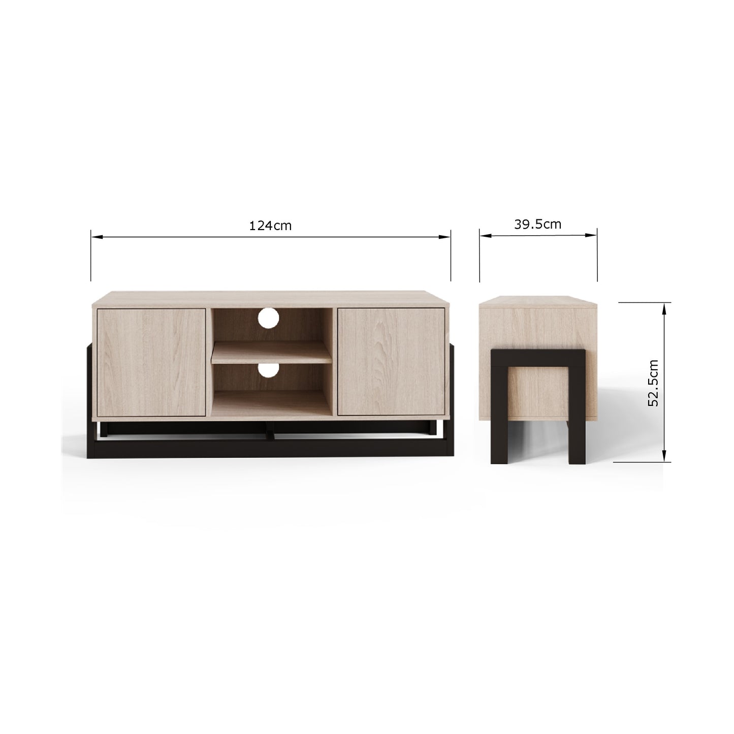 GFW Taite 2 Door TV Unit - Oak Dimensions