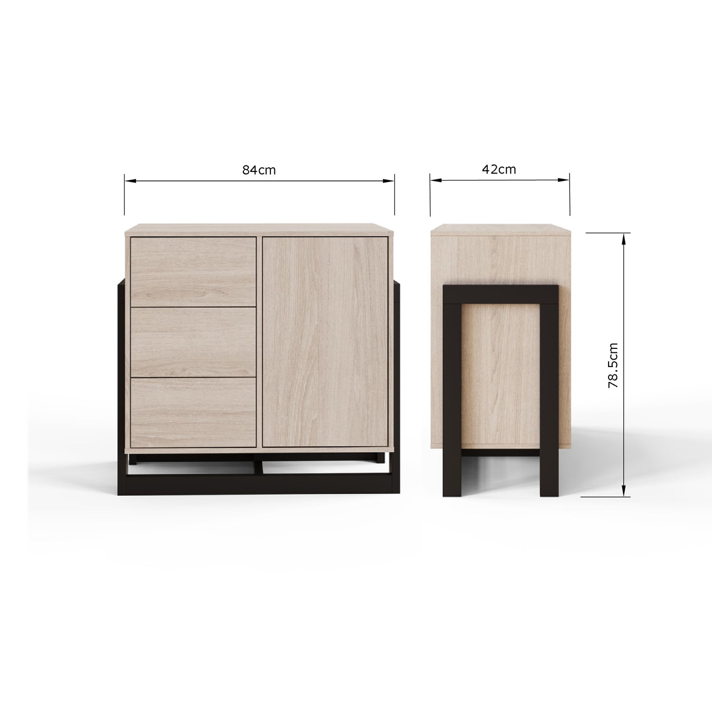 GFW Taite 1 Door 3 Drawer Sideboard - Oak Dimensions