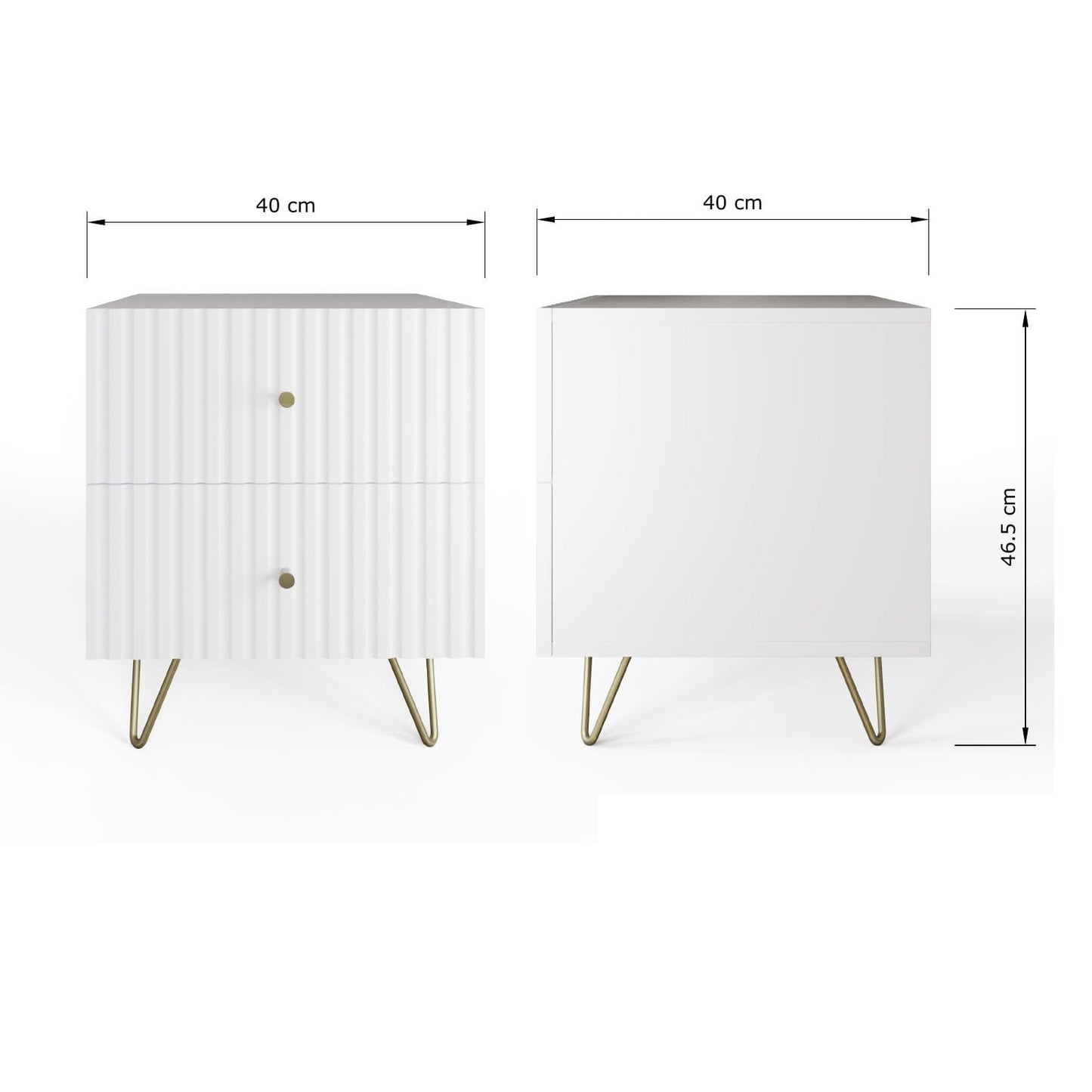 GFW Thalia Ribbed 2 Drawer Bedside Table - White Dimensions