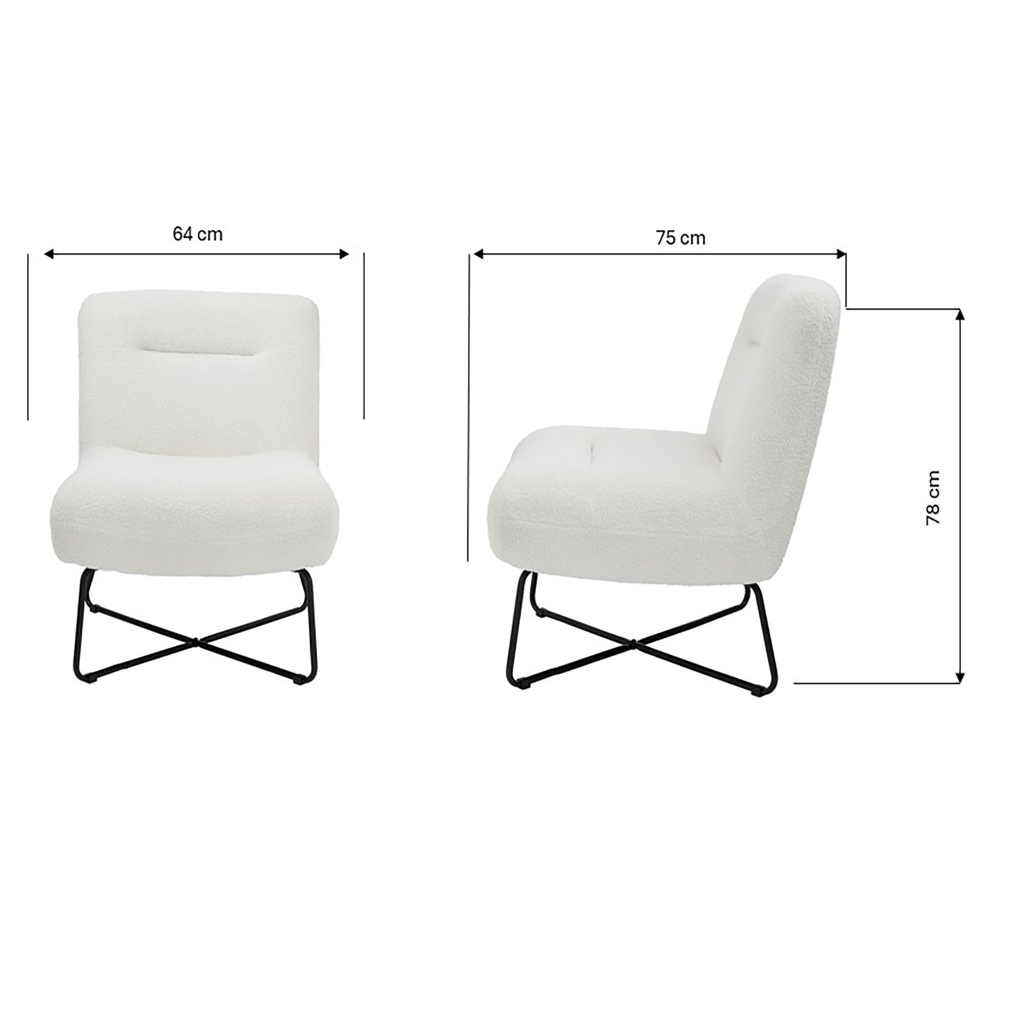 GFW Willow Bouclé Teddy Accent Chair - Cream Dimensions