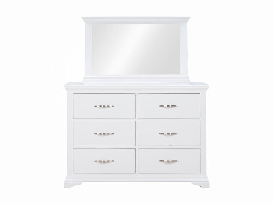 Alaska Wooden 6 Drawer Chest With Mirror - White