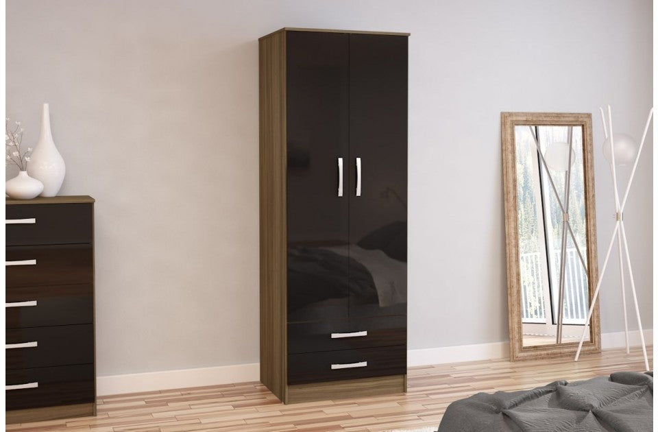 Birlea Lynx Walnut & Black 2 Door Combi Wardrobe