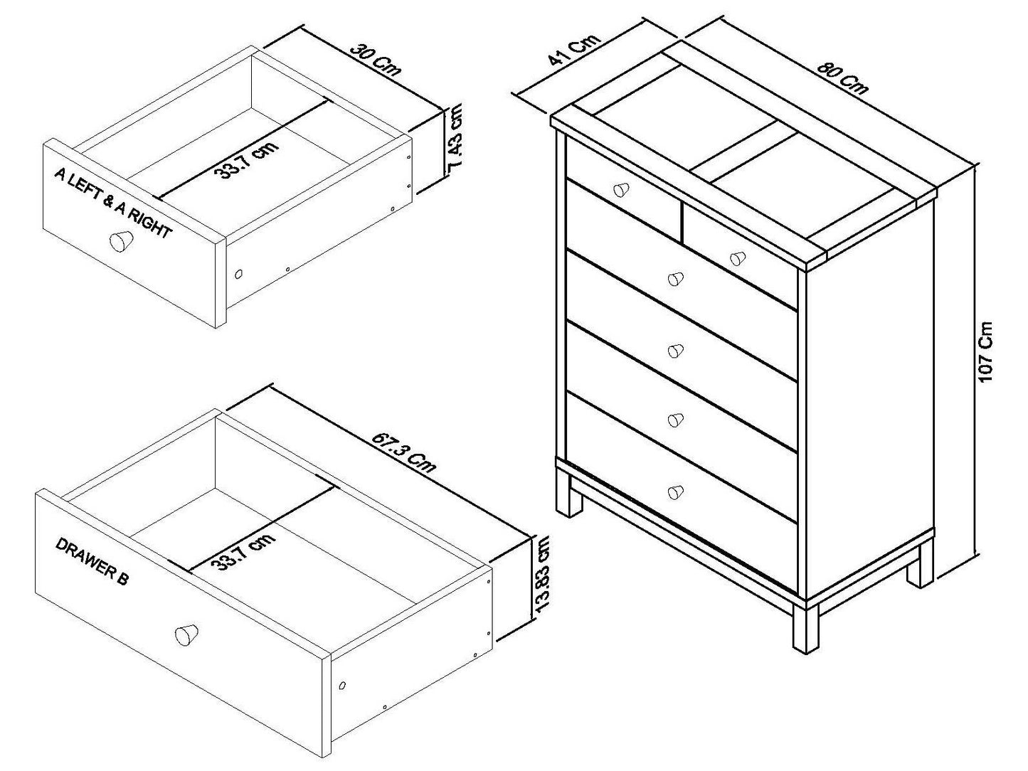 Atlanta Oak 4+2 Drawer Chest Dimensions