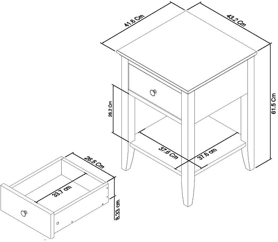 Ashby Soft Grey 1 Drawer Nightstand Dimensions