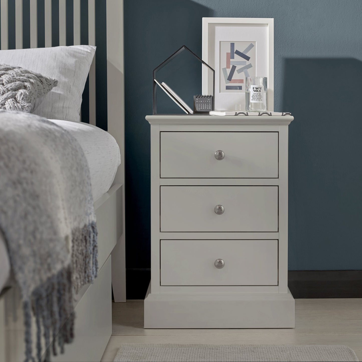 Ashby Soft Grey 3 Drawer Nightstand