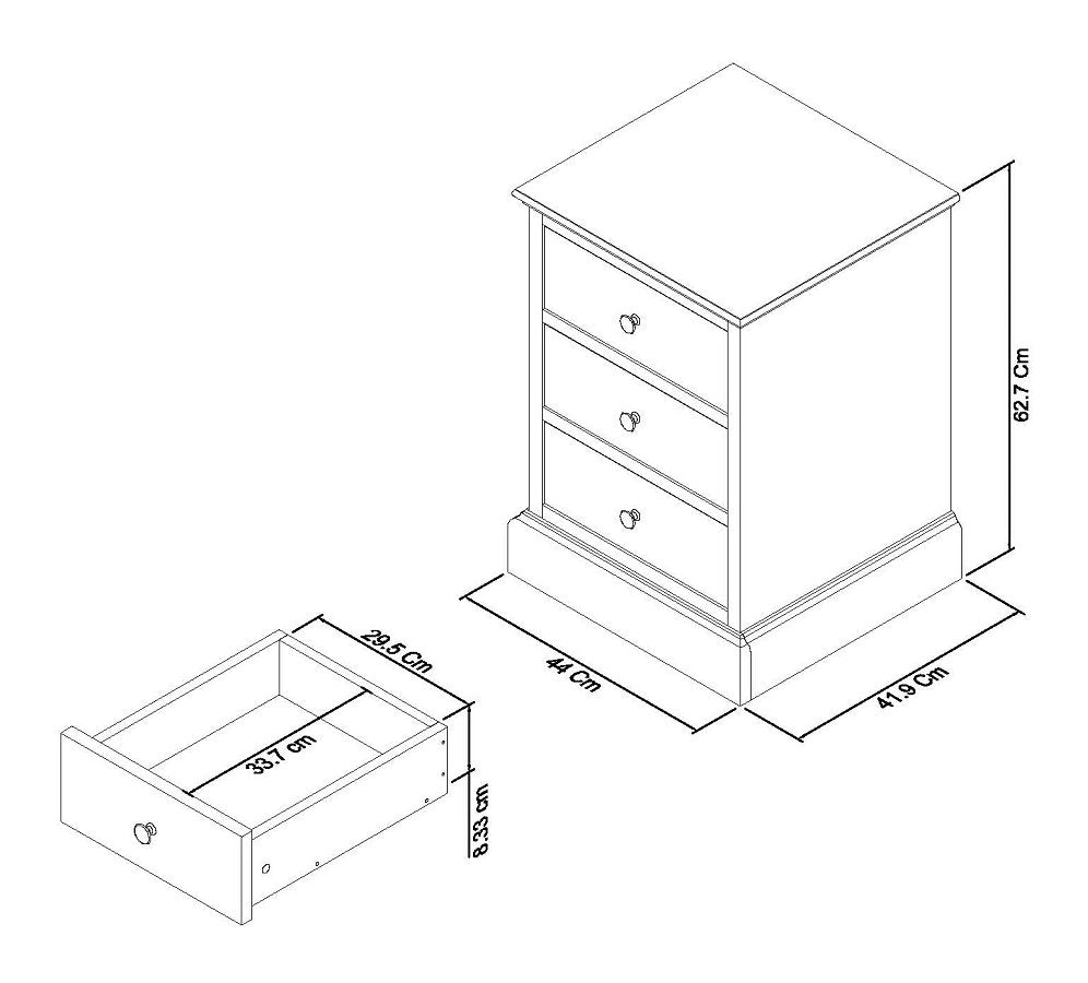 Ashby Soft Grey 3 Drawer Nightstand Dimensions