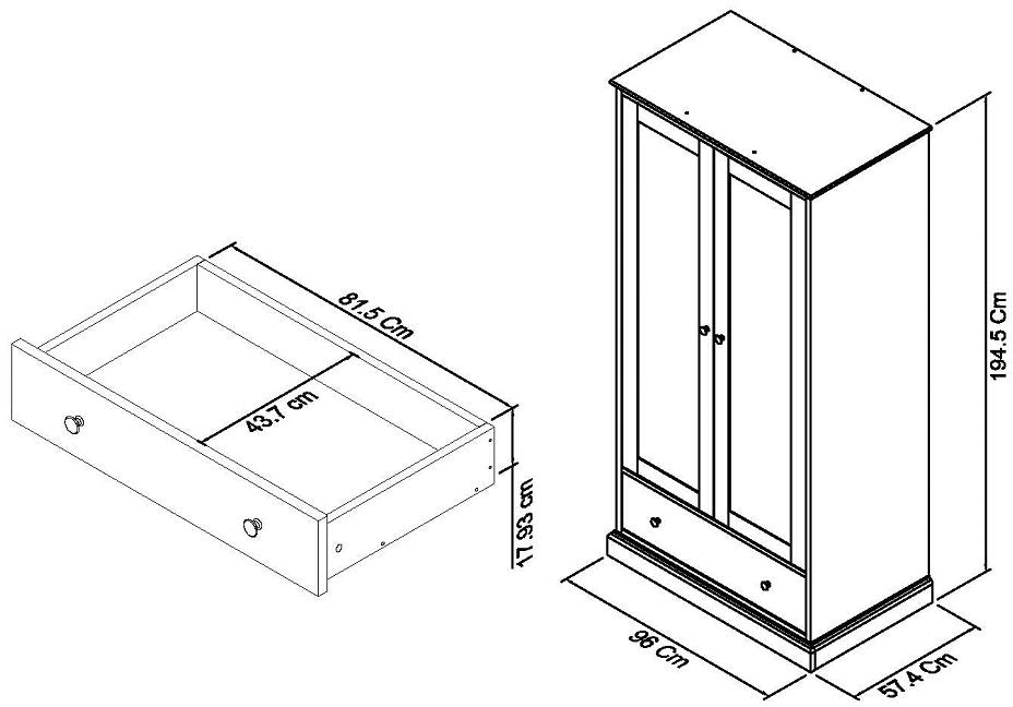 Ashby Soft Grey Double Wardrobe Dimensions