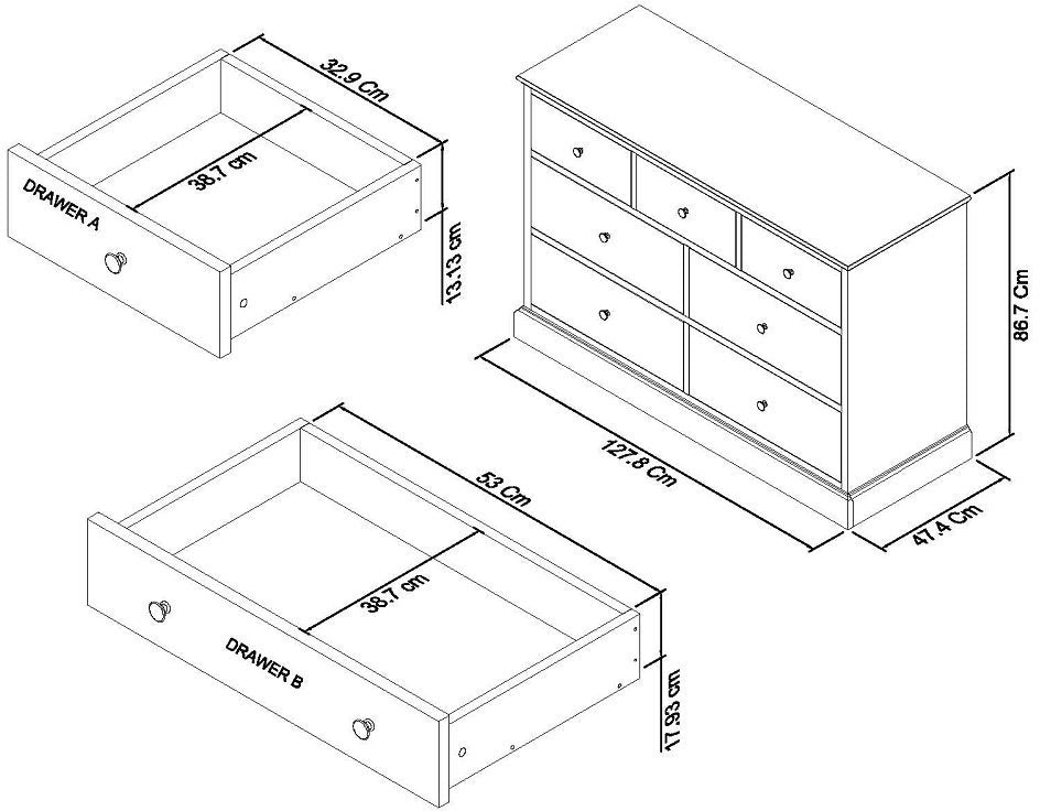 Ashby Soft Grey 3+4 Drawer Chest Dimensions