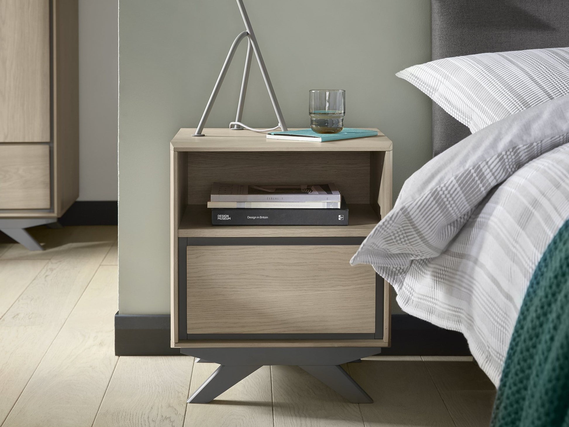 Brunel Scandi Oak & Dark Grey 1 Drawer Nightstand