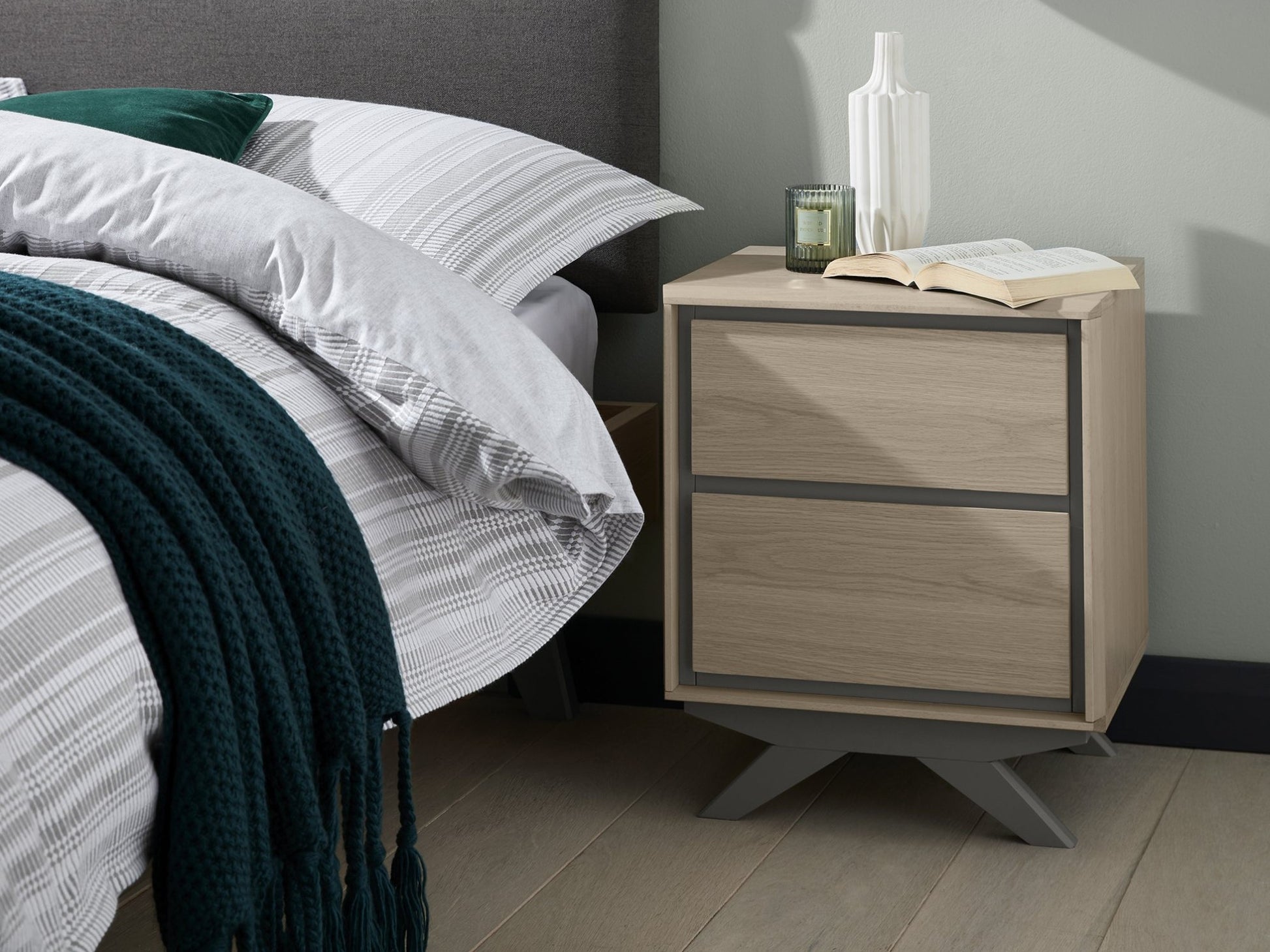 Brunel Scandi Oak & Dark Grey 2 Drawer Nightstand