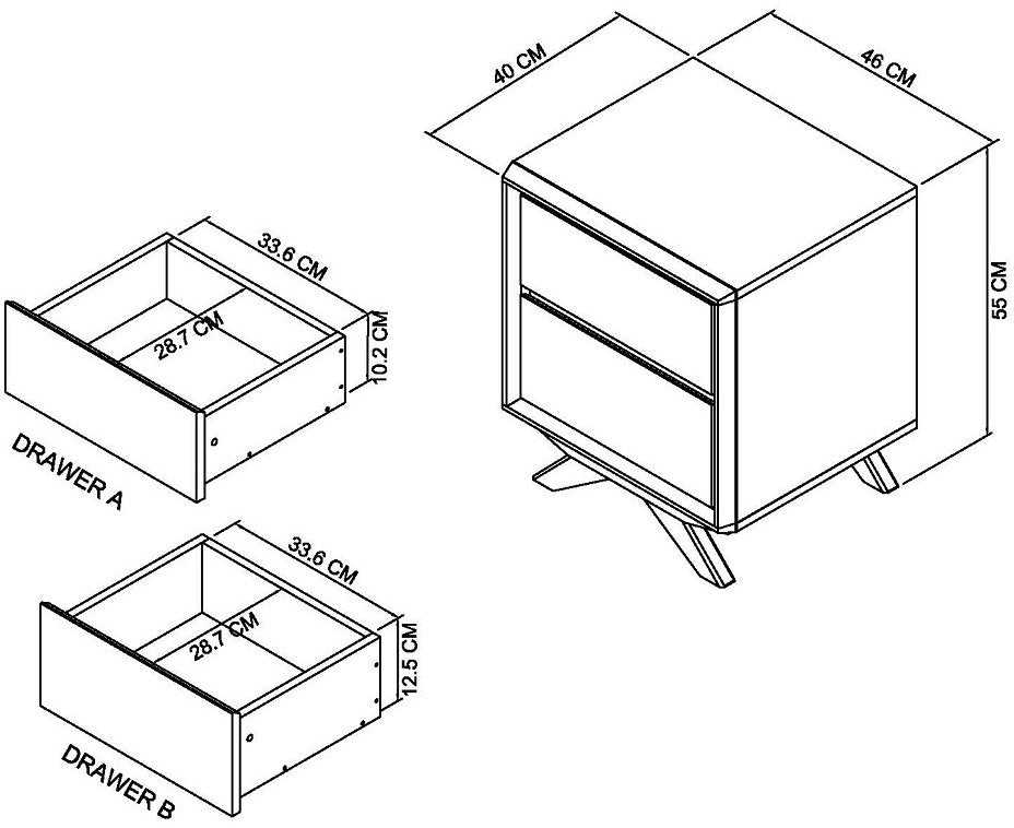 Brunel Scandi Oak & Dark Grey 2 Drawer Nightstand Dimensions