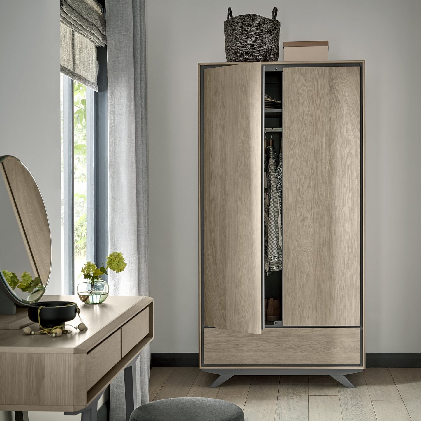 Brunel Scandi Oak & Dark Grey Double Wardrobe