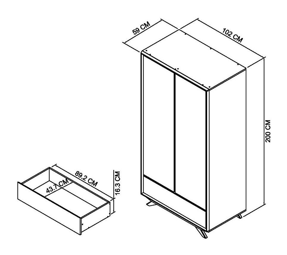 Brunel Scandi Oak & Dark Grey Double Wardrobe Dimensions
