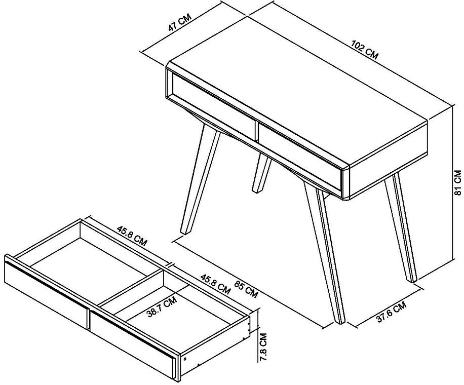 Brunel Scandi Oak & Dark Grey Dressing Table Dimensions