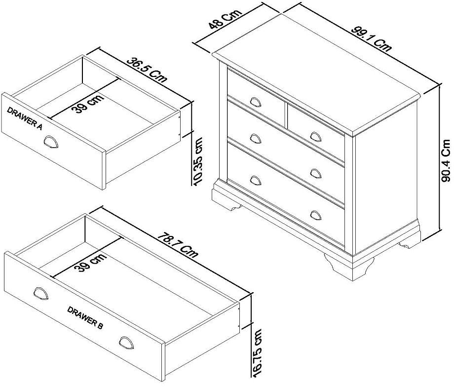 Hampstead Soft Grey & Pale Oak 2+2 Drawer Chest Dimensions