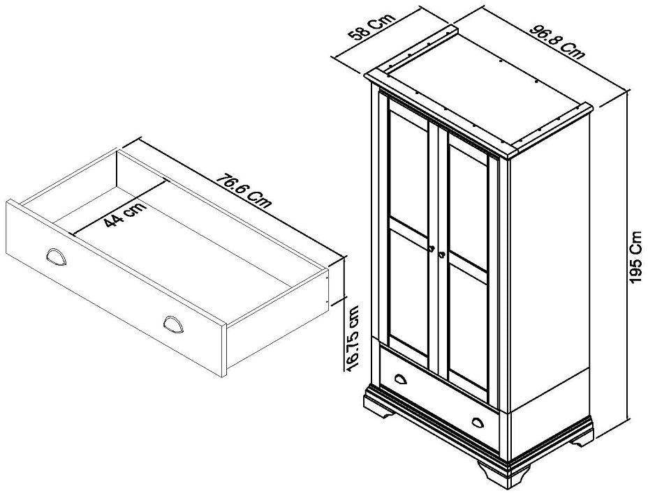 Hampstead Soft Grey & Pale Oak Double Wardrobe Dimensions