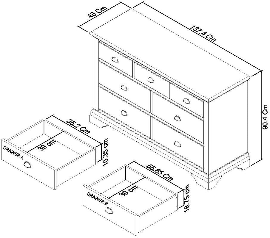 Bentley Hampstead 3+4 Drawer Chest - White Dimensions