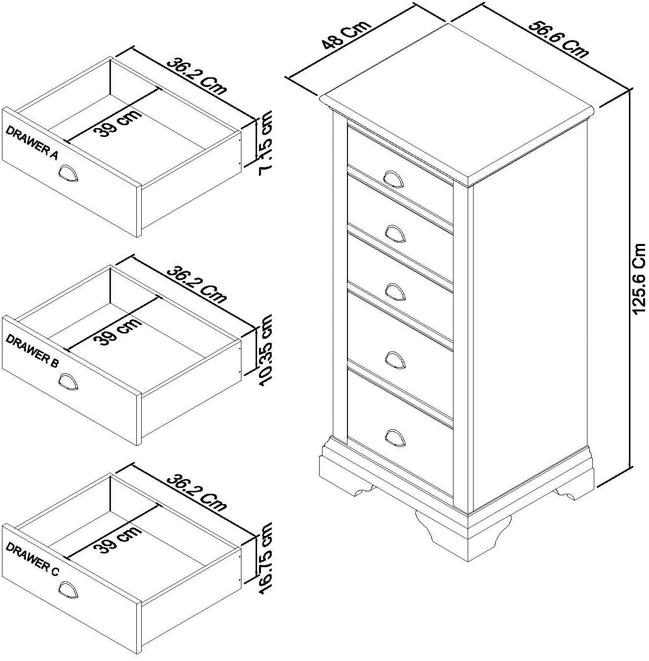 Bentley Hampstead 5 Drawer Chest - Grey & Oak Dimensions