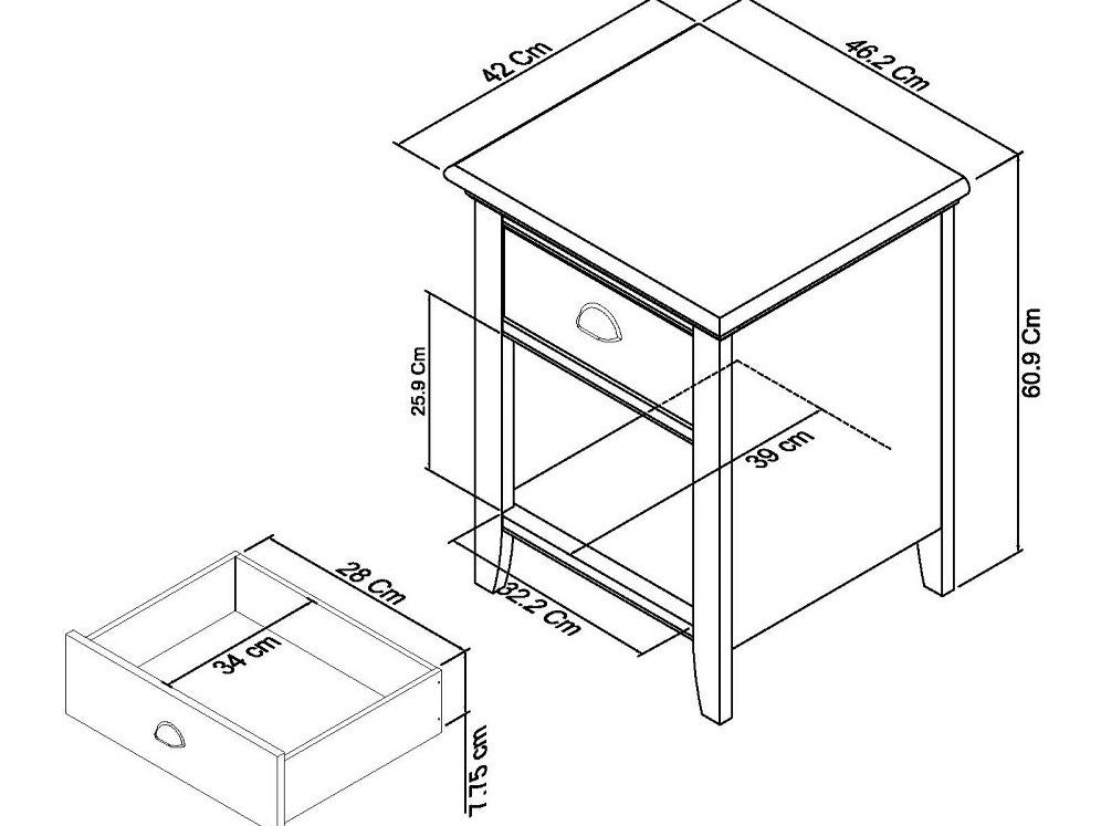 Bentley Hampstead 1 Drawer Nightstand - Grey & Oak Dimensions