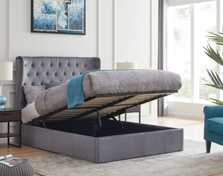 Hamilton Grey Fabric Ottoman Frame - Double 2