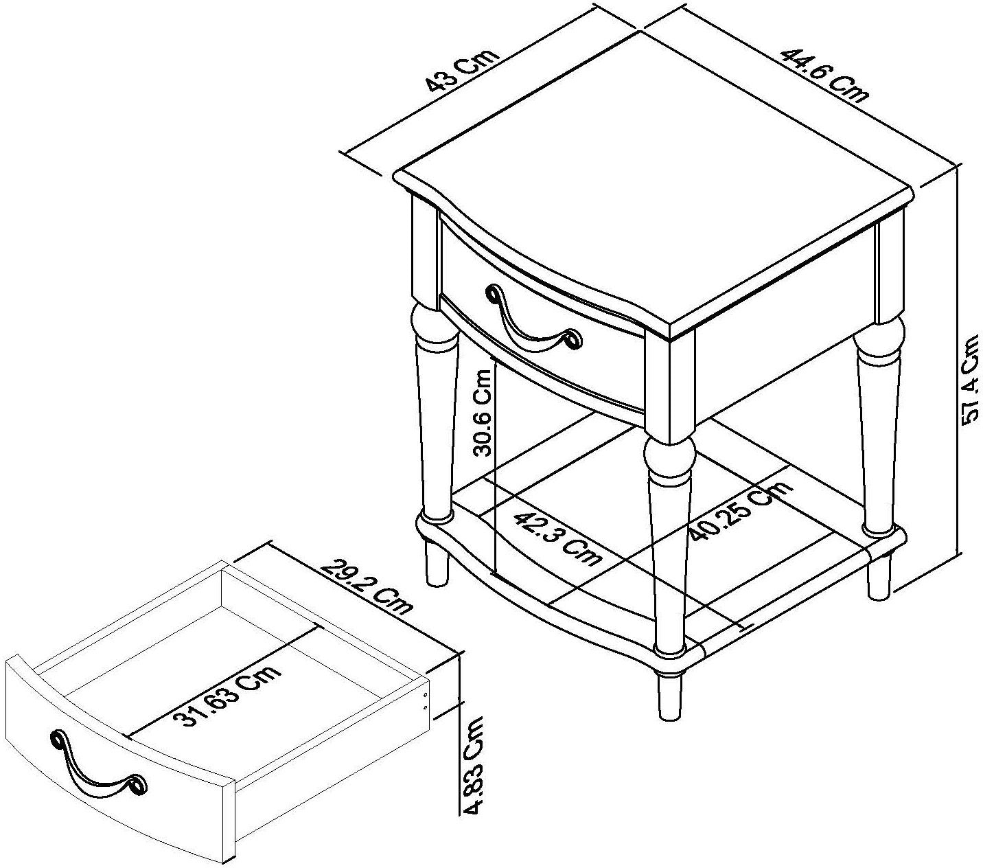 Montreux Grey Washed Oak & Soft Grey 1 Drawer Nightstand Dimensions