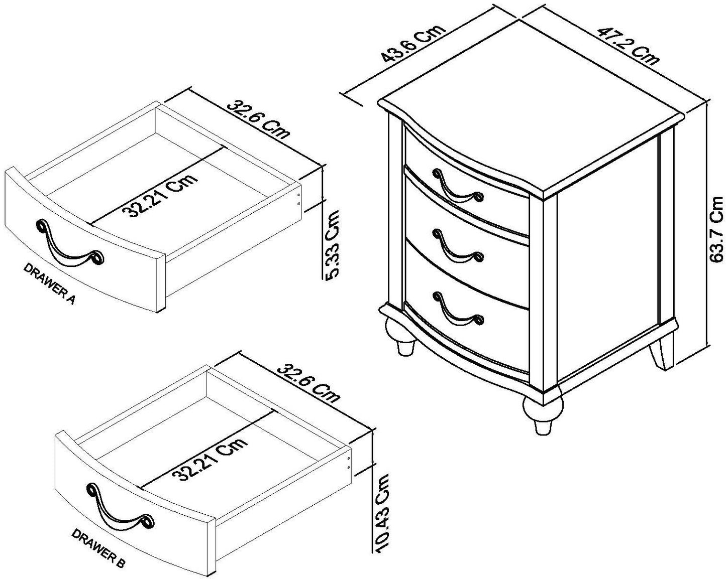 Montreux Grey Washed Oak & Soft Grey 3 Drawer Nightstand Dimensions