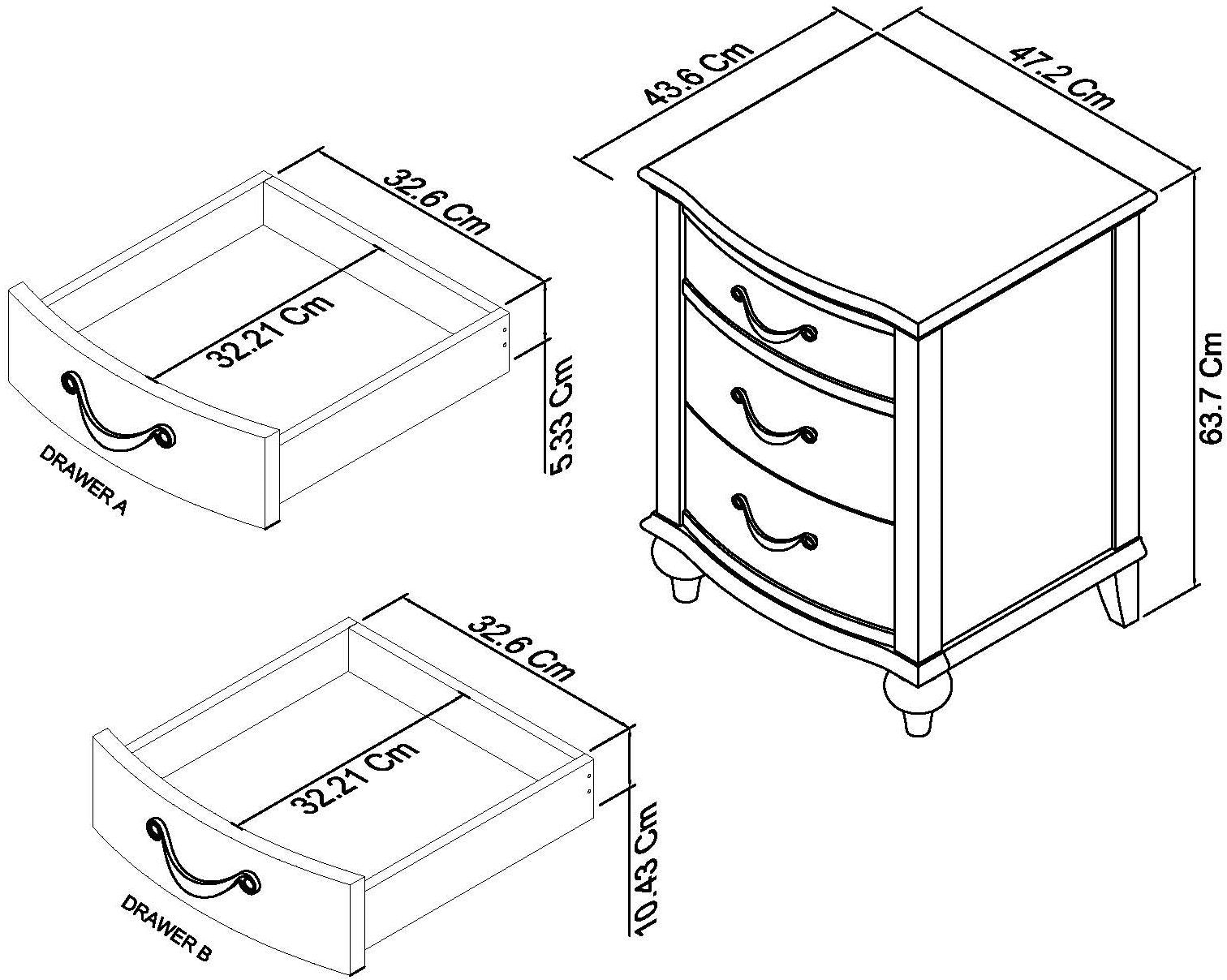 Montreux Grey Washed Oak & Soft Grey 3 Drawer Nightstand Dimensions