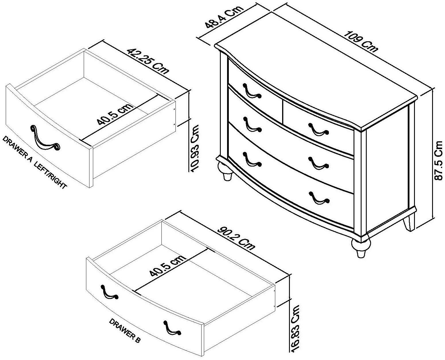 Montreux Grey Washed Oak & Soft Grey 2+2 Drawer Chest Dimensions