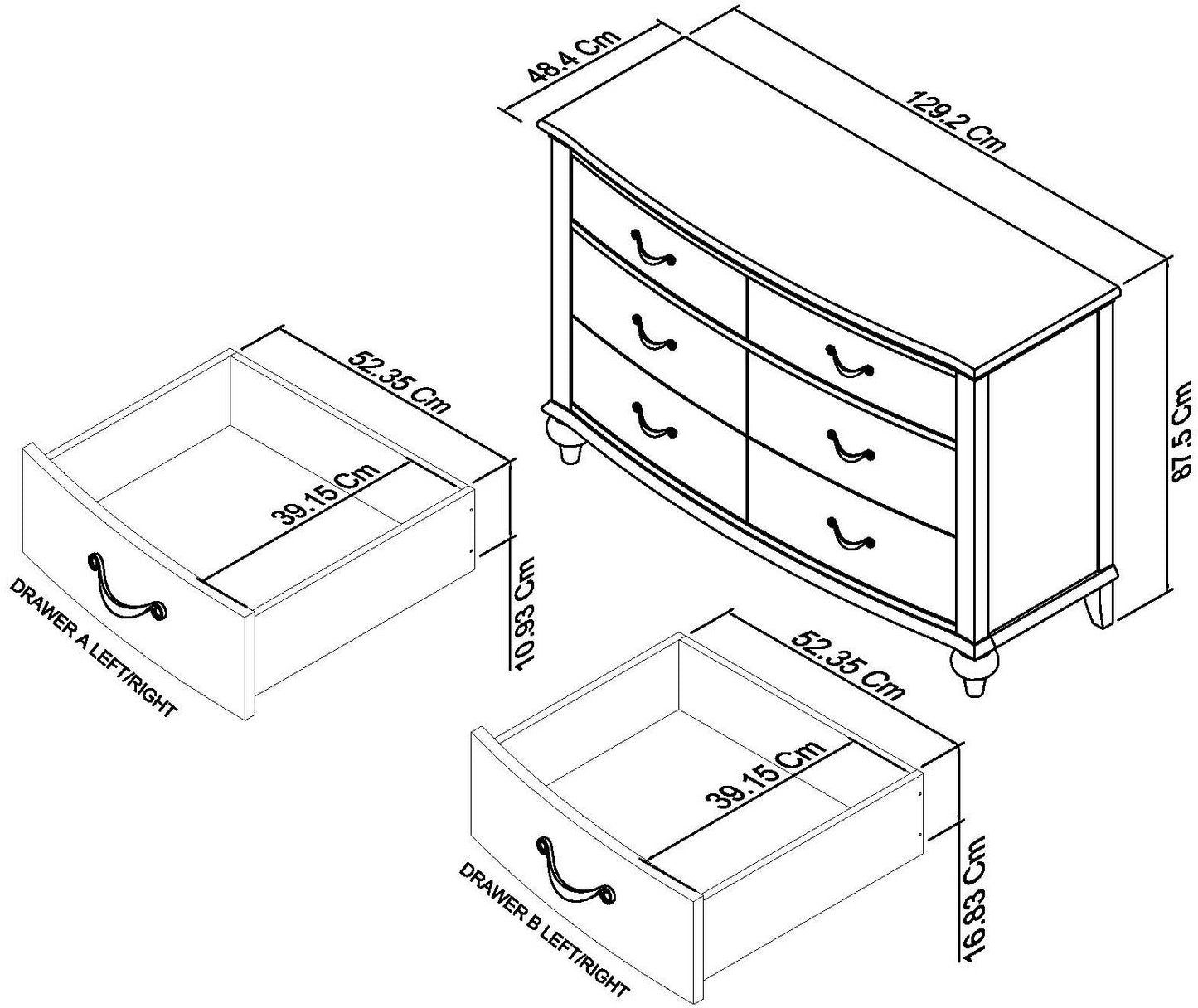 Montreux Grey Washed Oak & Soft Grey 6 Drawer Wide Chest Dimensions