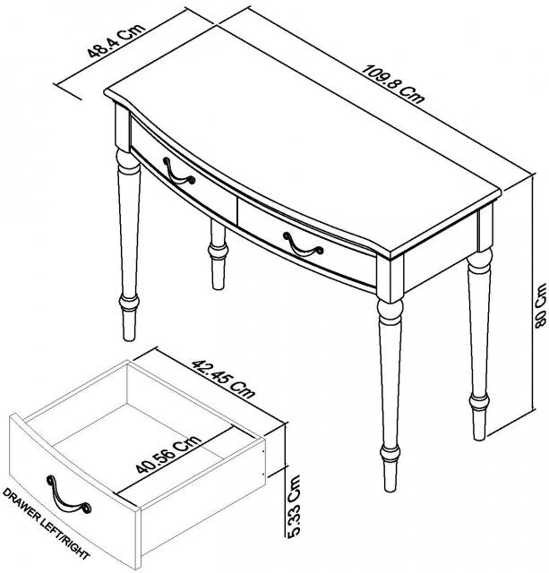 Montreux Grey Washed Oak & Soft Grey Dressing Table Dimensions