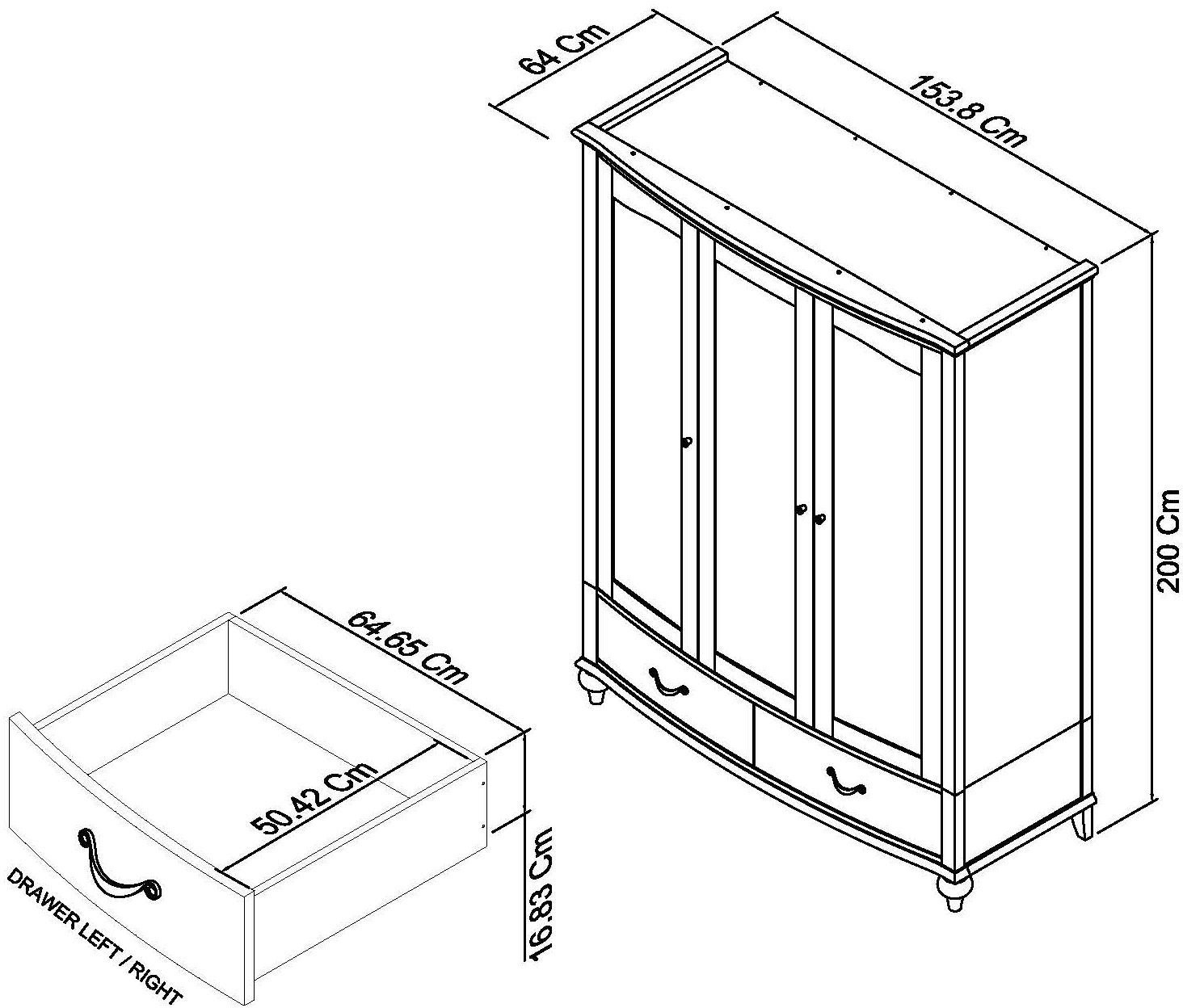 Montreux Urban Grey Triple Wardrobe Dimensions