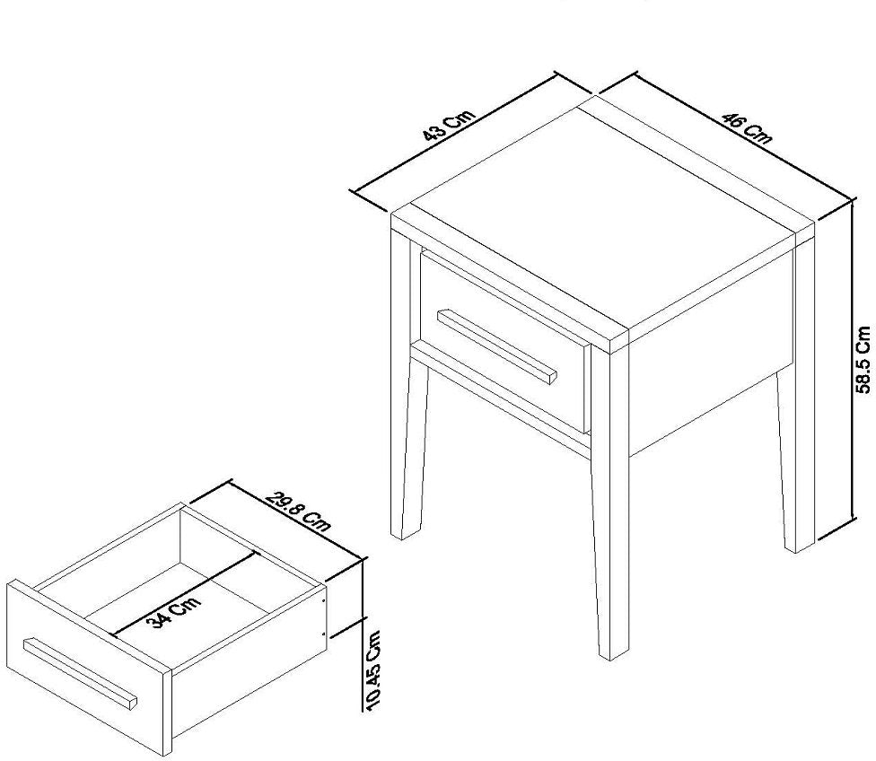 Rimini Aged Oak & Weathered Oak 1 Drawer Nightstand Dimensions